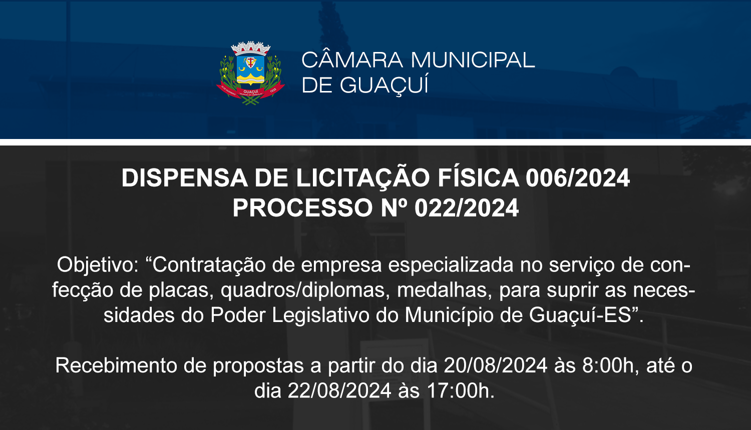 DISPENSA DE LICITAÇÃO FÍSICA 006/2024.